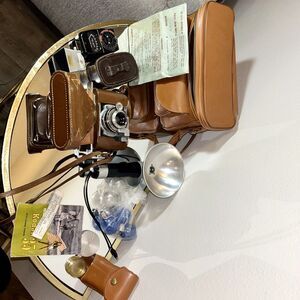 Vintage Kodak 35 Camera 50mm f/3.5 Lens Leather Bag, Flash Holder, Light Meter